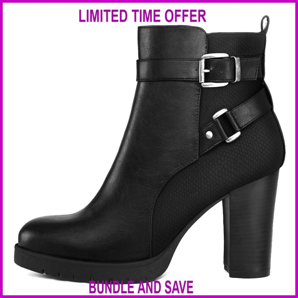 Women's Ankle Boots Chunky Stacked Heel Zipper Booties Pu Material
